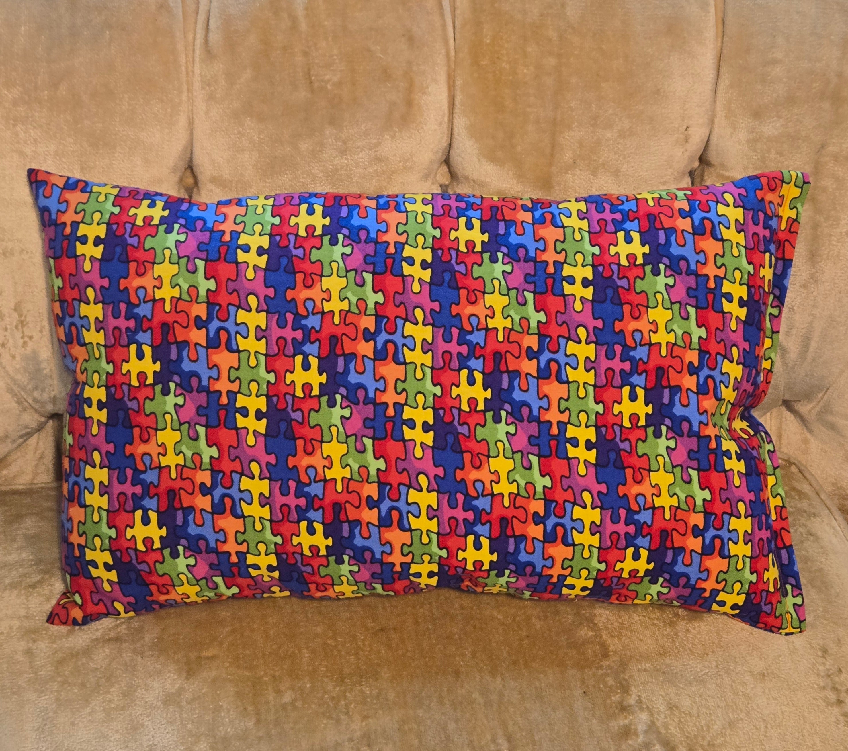 Rainbow Puzzle Pieces Pillow