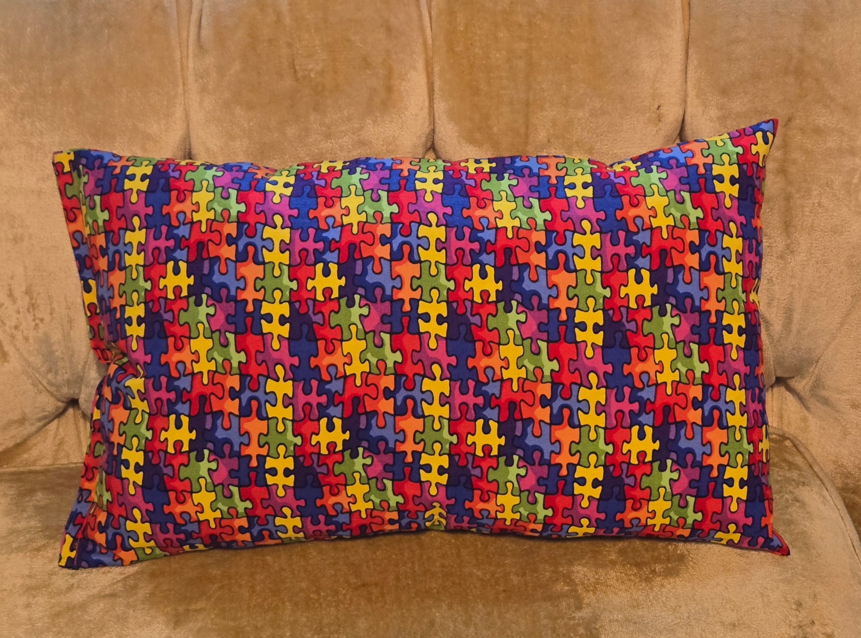 Rainbow Puzzle Pieces Pillow